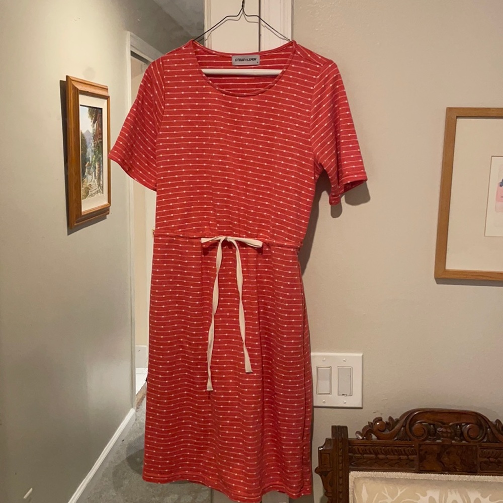 Coral polka dot dress size M
